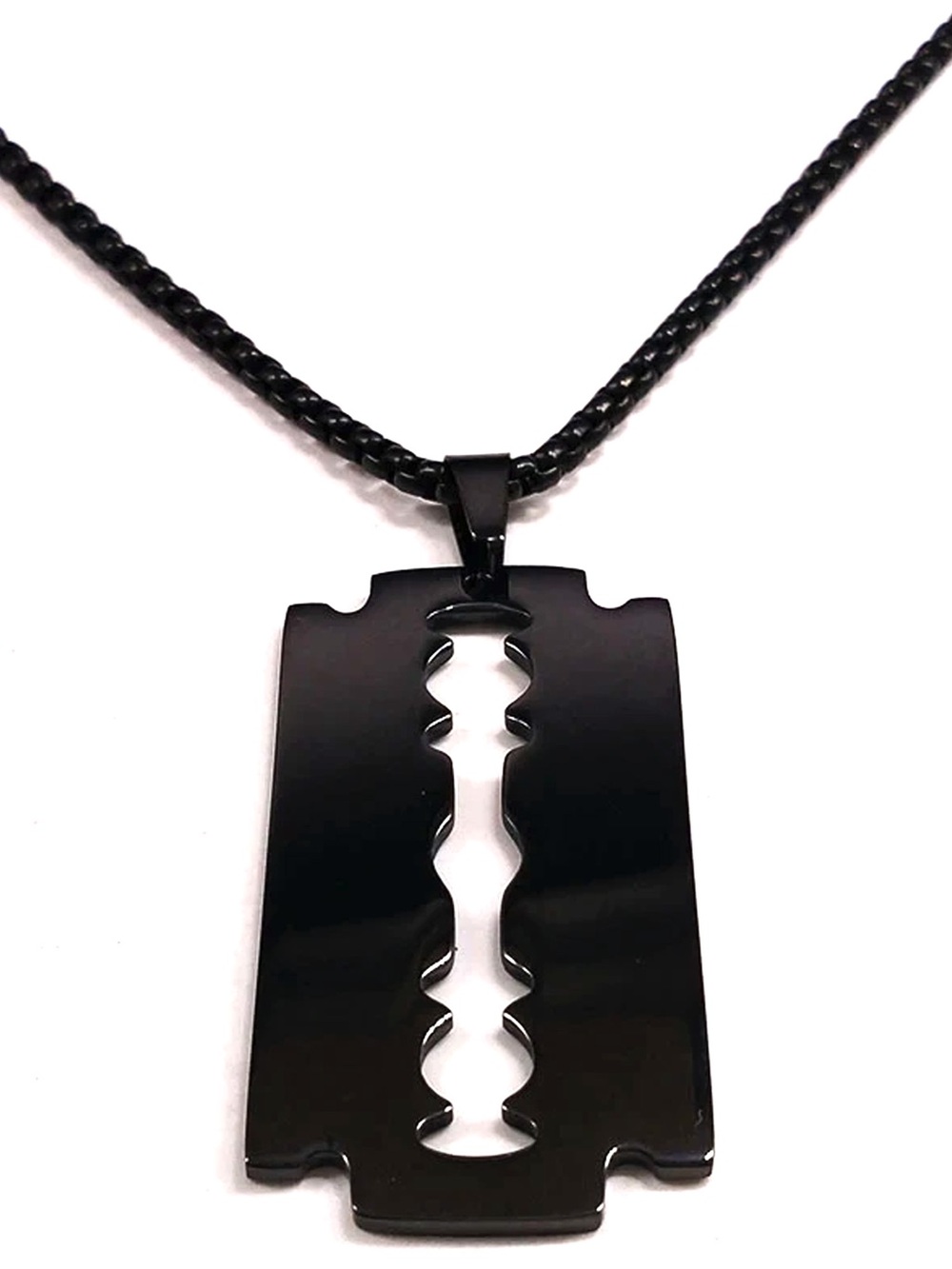 Black Razor Blade Pendant Necklace - Men Accessories